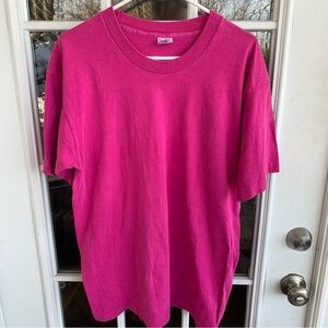 Vintage Blank Hot Pink Tee Shirt Adult Size Large 90s Made in USA Single Stitch